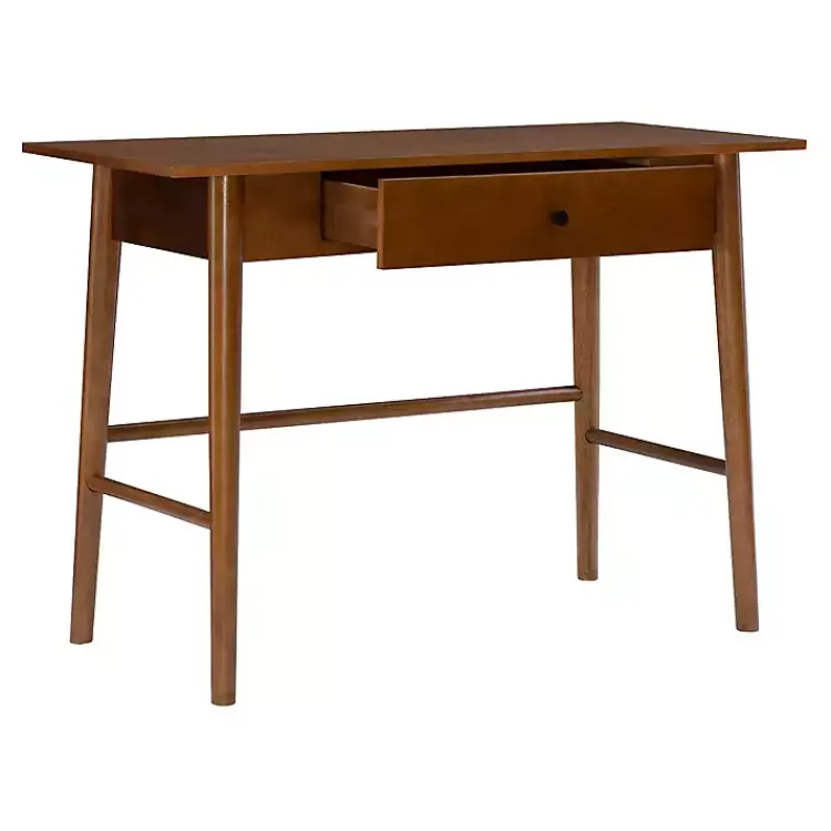 Office Furniture-Kirklands Home Dark Wood 1-Drawer Midcentury Modern Desk Brown