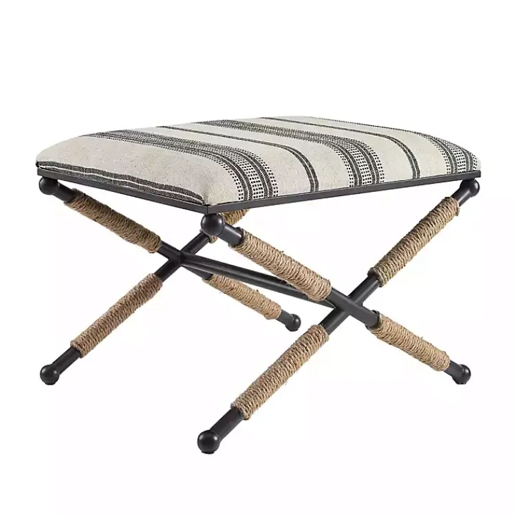 Benches & Ottomans-Kirklands Home Black and White Striped Upholstered Ottoman