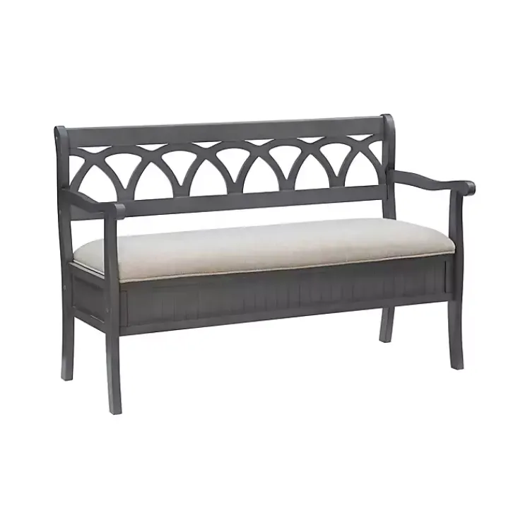 Benches & Ottomans-Kirklands Home Gray Wood Upholstered Storage Bench