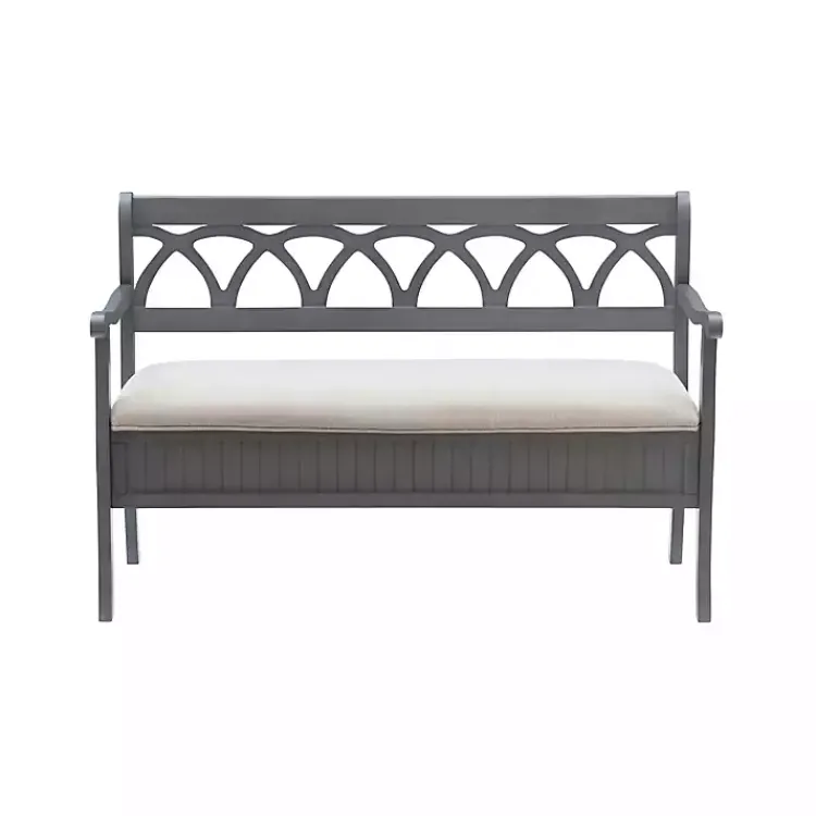 Benches & Ottomans-Kirklands Home Gray Wood Upholstered Storage Bench