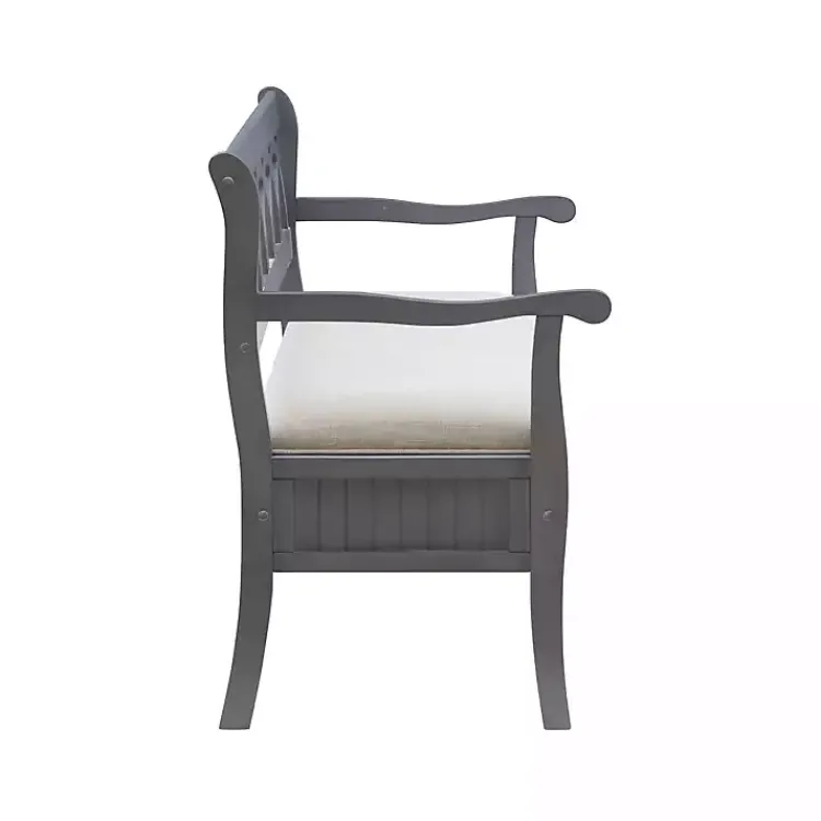 Benches & Ottomans-Kirklands Home Gray Wood Upholstered Storage Bench