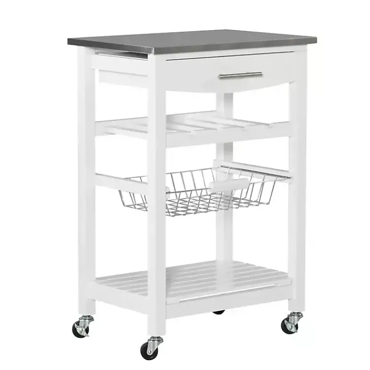 Kitchen Islands & Bar Carts-Kirklands Home Wood and Stainless Steel Kitchen Cart White