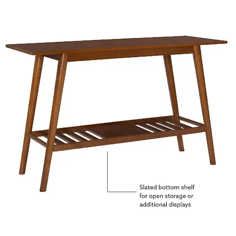 Console Tables-Kirklands Home Wood Slatted Bottom Shelf Console Table Brown