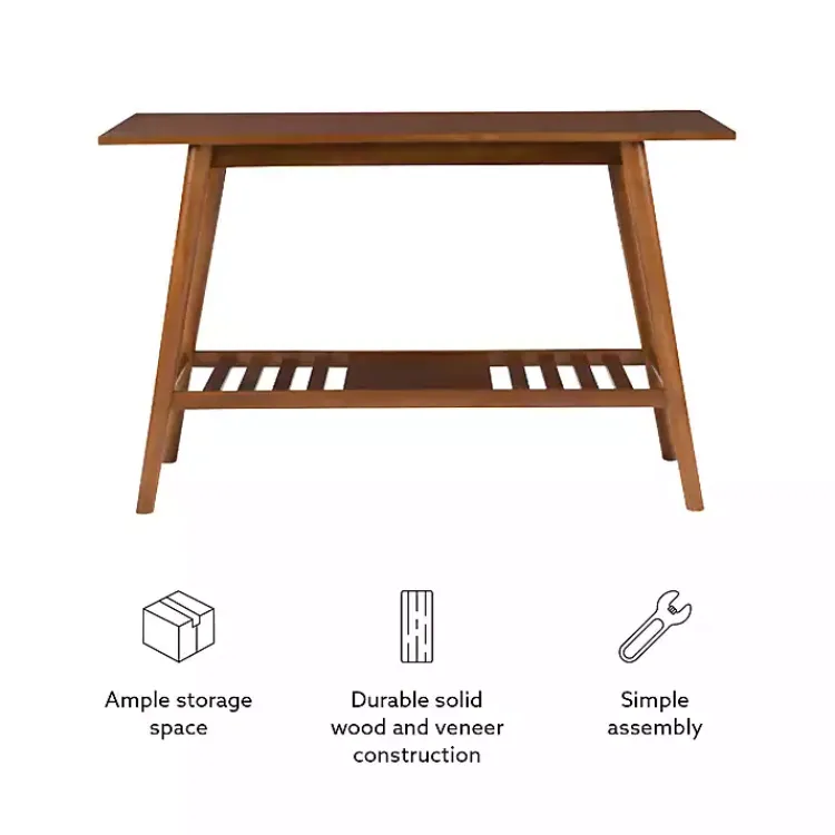 Console Tables-Kirklands Home Wood Slatted Bottom Shelf Console Table Brown