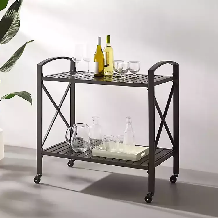 Outdoor Accent Furniture-Kirklands Home Bronze Metal 2-Tier Outdoor Bar Cart Brown