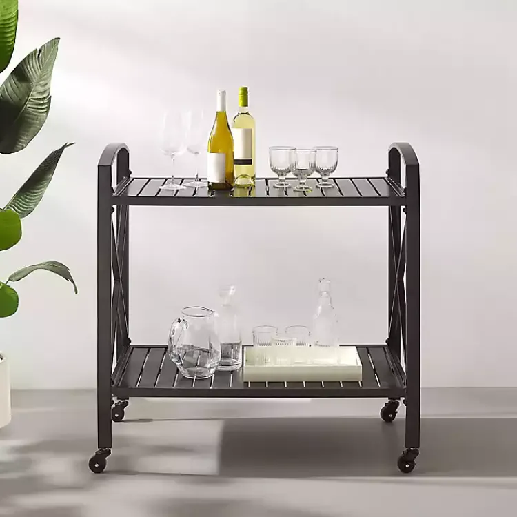 Outdoor Accent Furniture-Kirklands Home Bronze Metal 2-Tier Outdoor Bar Cart Brown