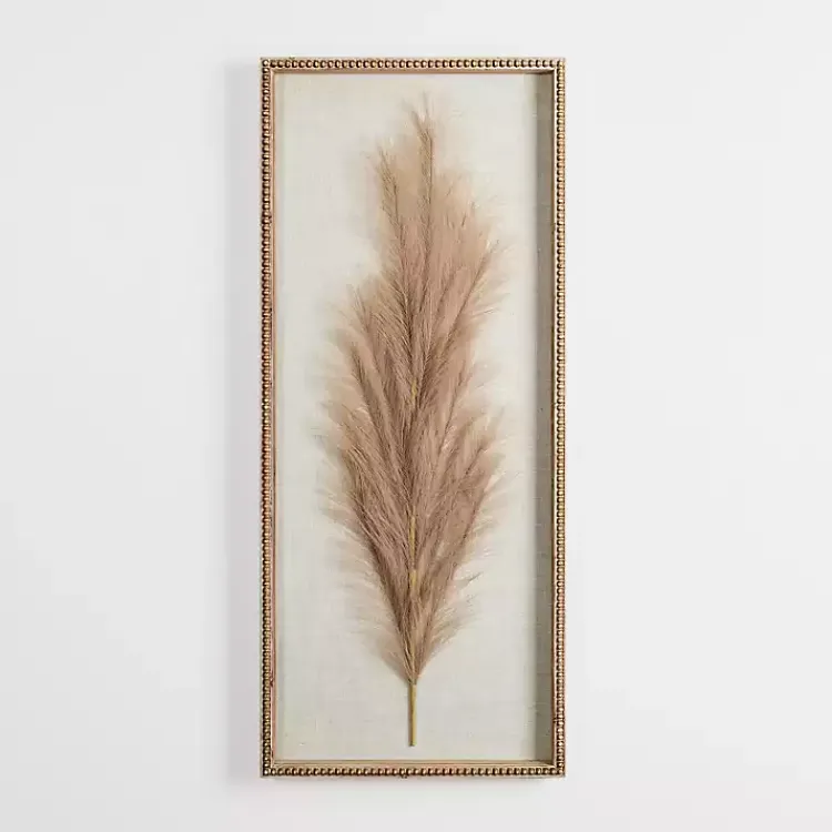 Wall Plaques-Kirklands Home Faux Pampas Grass Beaded Frame Wall Plaque Tan