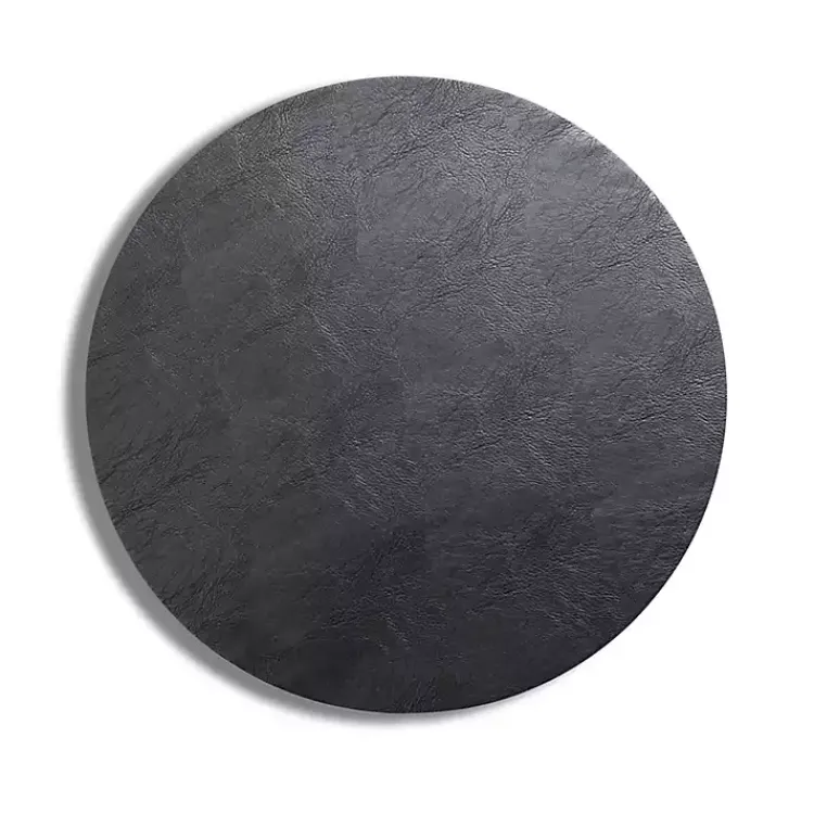 Table Linens-Kirklands Home Faux Leather Round Placemat Black