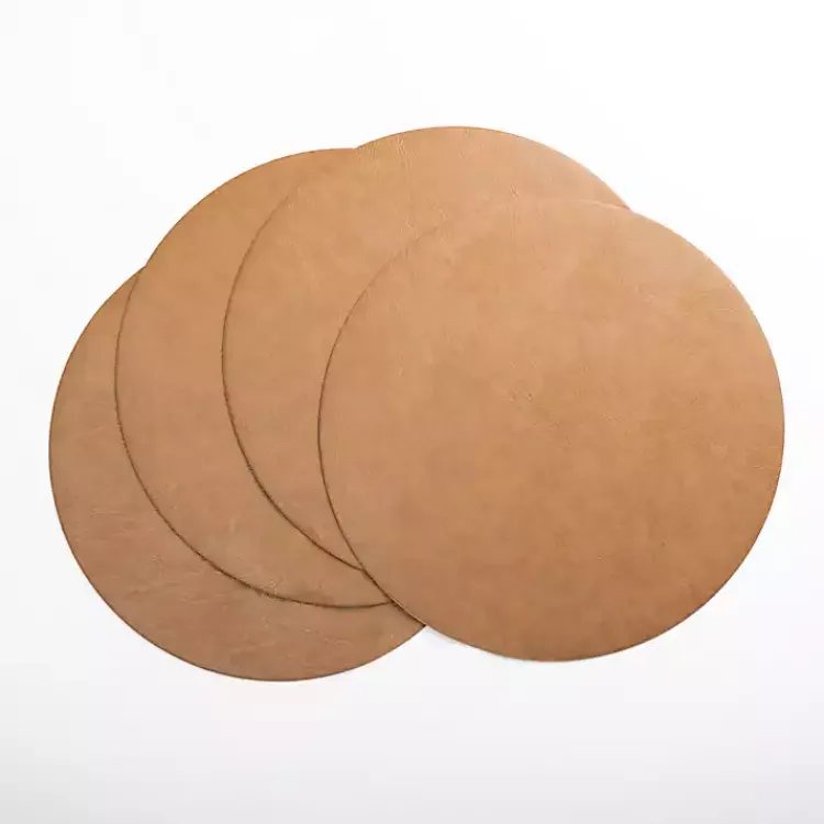 Table Linens-Kirklands Home Faux Leather Round Placemats, Set of 4 Tan