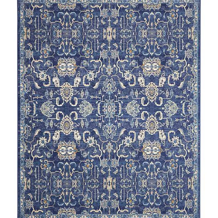 Area Rugs-Kirklands Home Navy and Beige Botanical Area Rug, 7x10