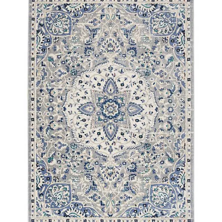Area Rugs-Kirklands Home Faded Gray & Blue Floral Medallion Area Rug, 5x7