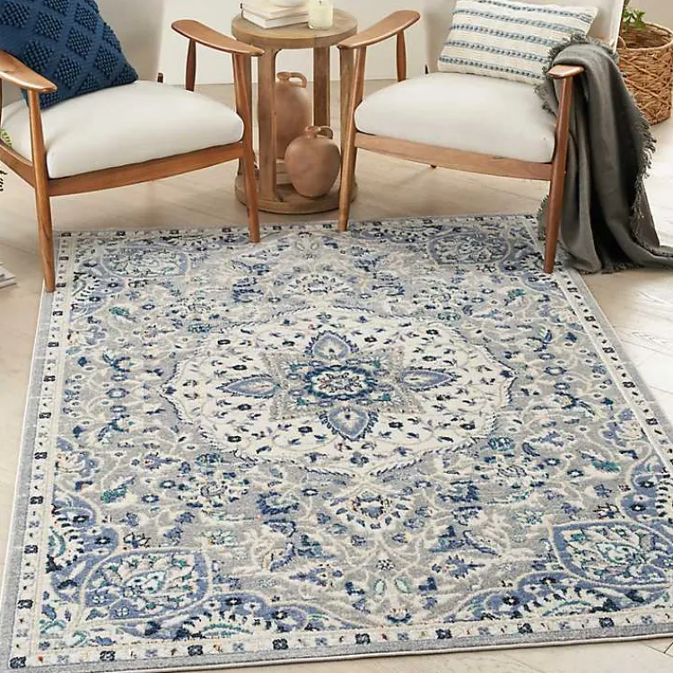 Area Rugs-Kirklands Home Faded Gray & Blue Floral Medallion Area Rug, 5x7