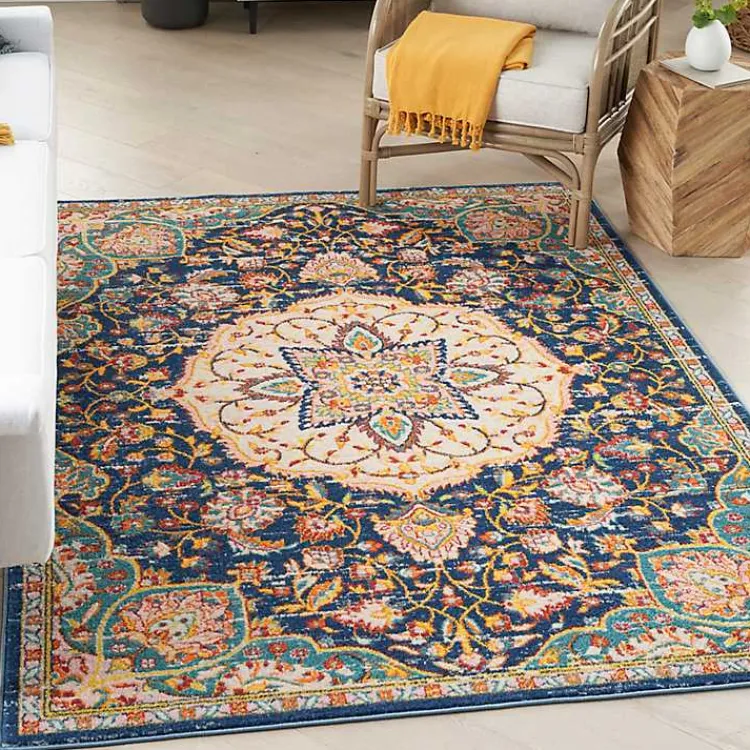 Area Rugs-Kirklands Home Navy & Multi Floral Medallion Area Rug, 5x7