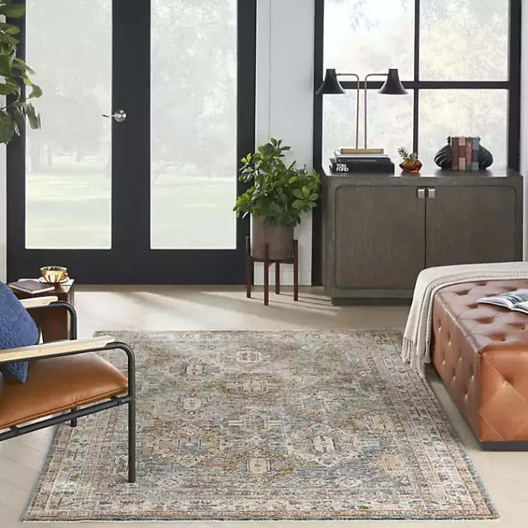 Area Rugs-Kirklands Home Blue Distressed Multi Medallion Area Rug, 5x7