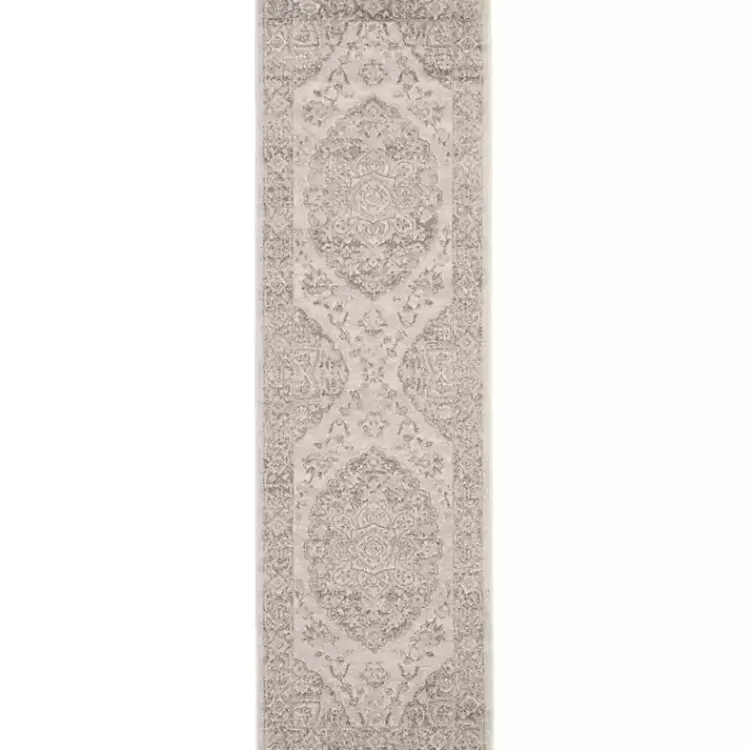 Area Rugs-Kirklands Home Ivory and Gray Oushak Medallion Runner, 2x7