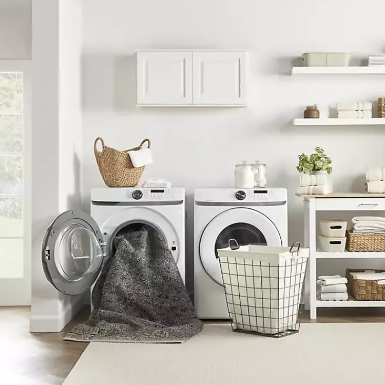 Area Rugs-Kirklands Home Dark Vintage Floral Washable Area Rug, 7x9 Gray