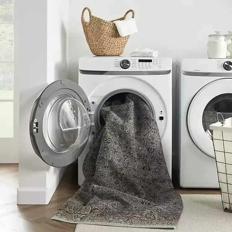 Area Rugs-Kirklands Home Dark Vintage Floral Washable Area Rug, 7x9 Gray