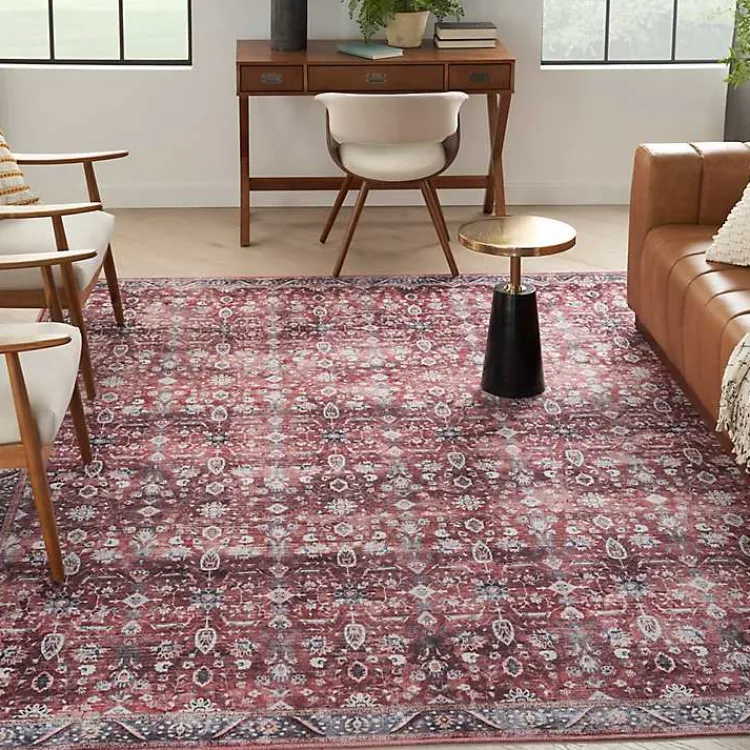 Area Rugs-Kirklands Home Brick Vintage Floral Washable Area Rug, 5x7 Red