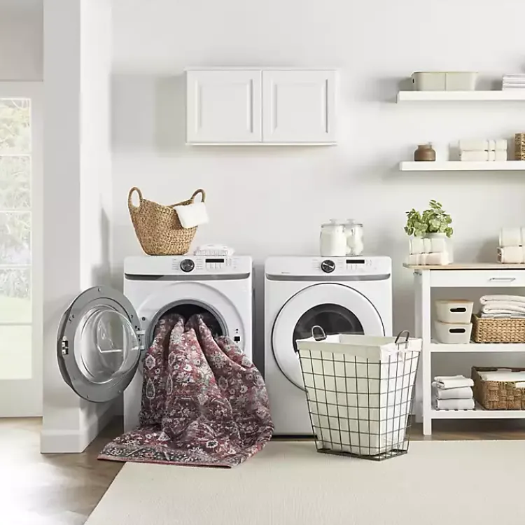 Area Rugs-Kirklands Home Brick Vintage Floral Washable Area Rug, 5x7 Red