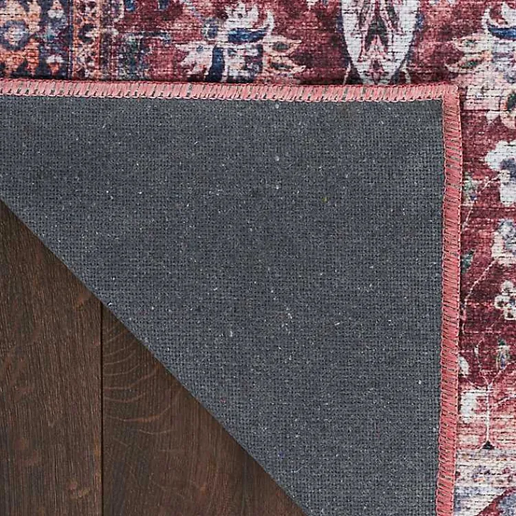 Area Rugs-Kirklands Home Brick Vintage Floral Washable Area Rug, 5x7 Red