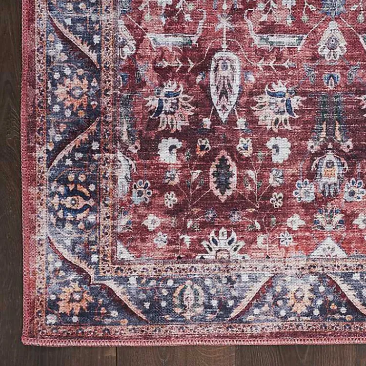 Area Rugs-Kirklands Home Brick Vintage Floral Washable Area Rug, 5x7 Red