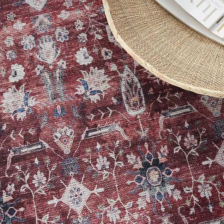 Area Rugs-Kirklands Home Brick Vintage Floral Washable Area Rug, 5x7 Red