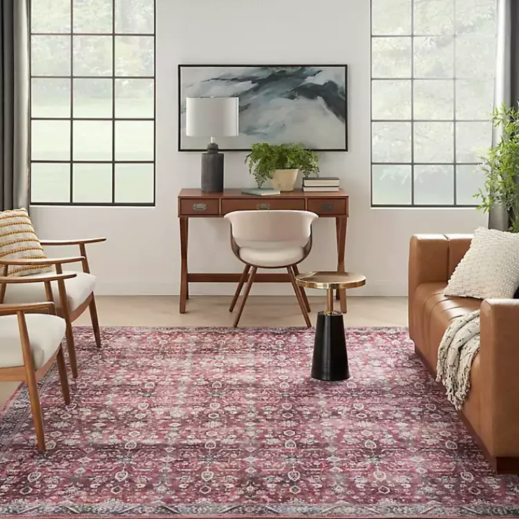 Area Rugs-Kirklands Home Brick Vintage Floral Washable Area Rug, 5x7 Red