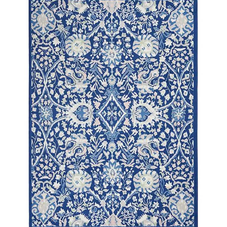 Area Rugs-Kirklands Home Royal Blue Floral Motif Area Rug, 5x7