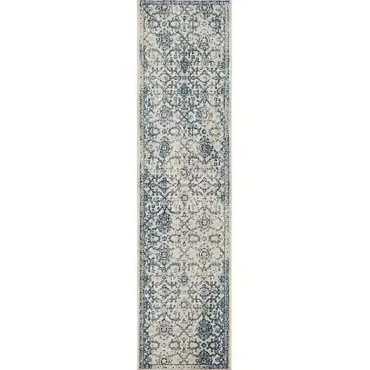 Area Rugs-Kirklands Home Blue and Cream Granary Runner, 2x8
