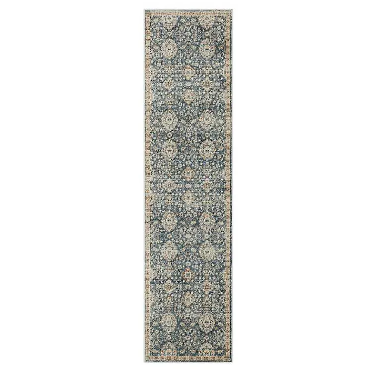 Area Rugs-Kirklands Home Anthracite Granary Floral Runner, 2x10 Blue