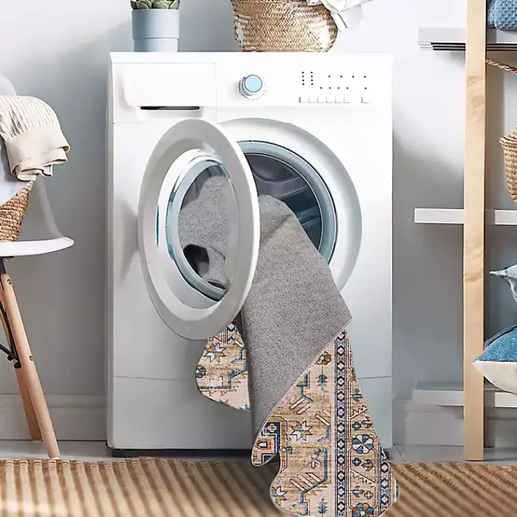 Area Rugs-Kirklands Home Ivory and Gold Julian Washable Area Rug, 5x7