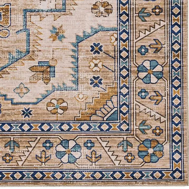 Area Rugs-Kirklands Home Ivory and Gold Julian Washable Area Rug, 5x7