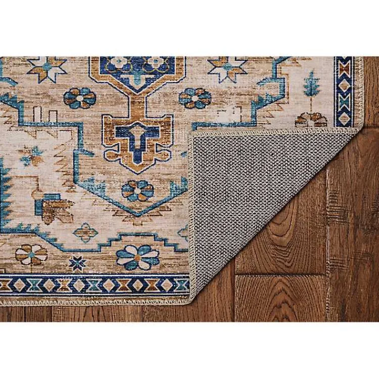 Area Rugs-Kirklands Home Ivory and Gold Julian Washable Area Rug, 5x7