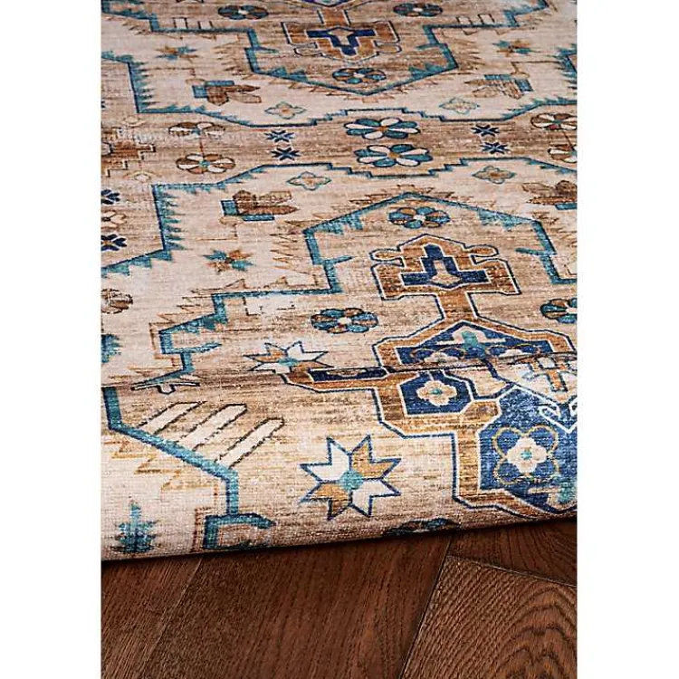 Area Rugs-Kirklands Home Ivory and Gold Julian Washable Area Rug, 5x7