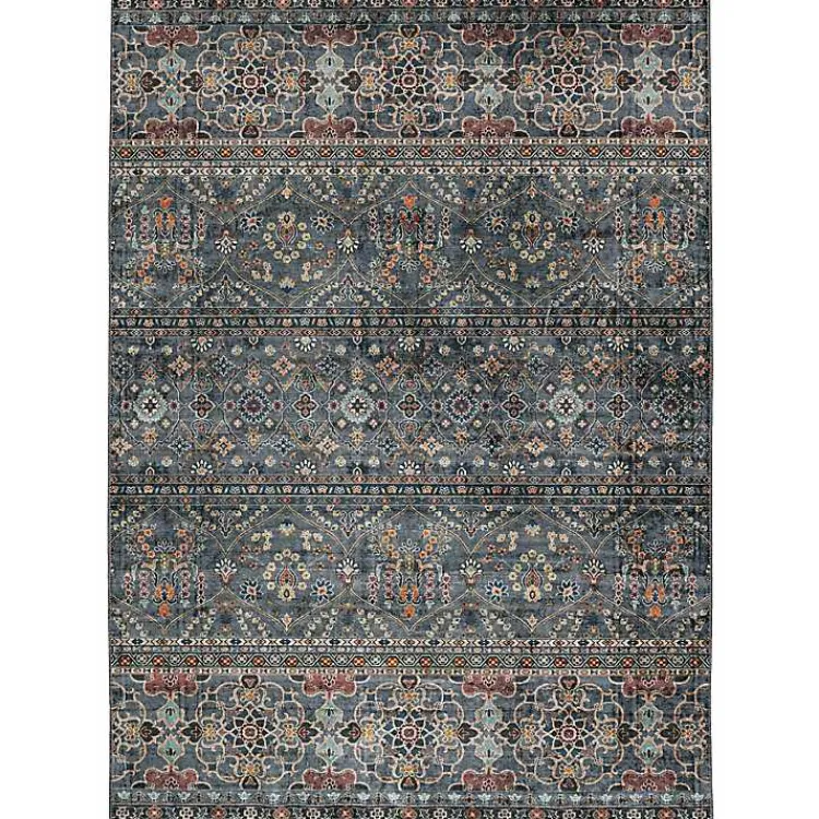 Area Rugs-Kirklands Home Teal and Ivory Grant Washable Area Rug, 5x7 Blue