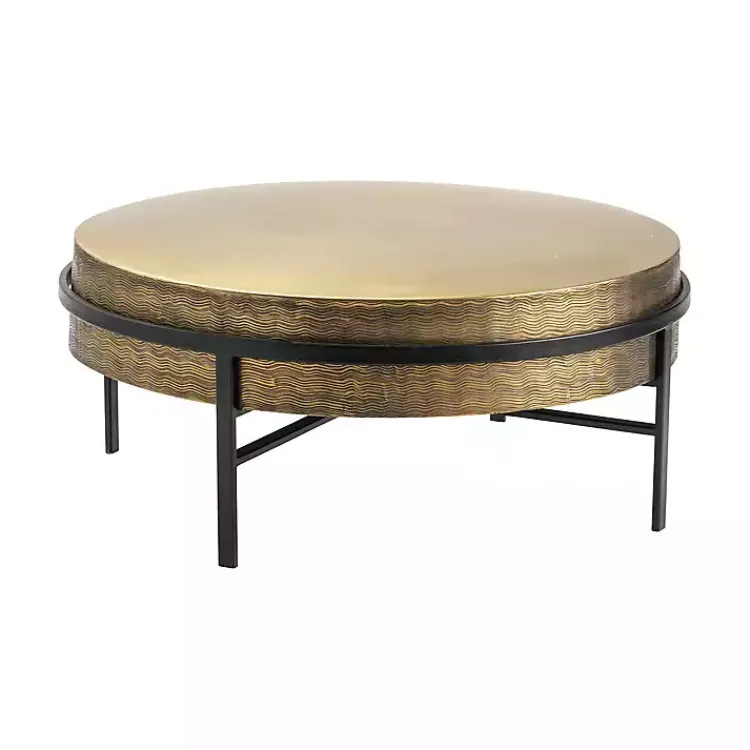 Coffee Tables-Kirklands Home Round Hammered Metal Coffee Table Gold