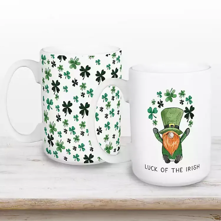 Glassware & Drinkware-Kirklands Home Luck of the Irish Shamrocks Mugs, Set of 2