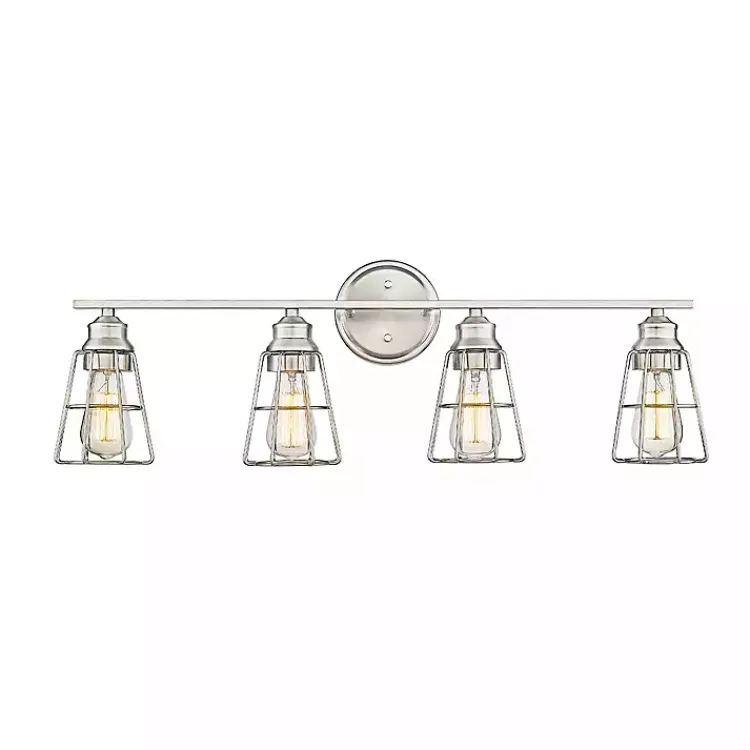 Flush Mount Lighting-Kirklands Home Brushed Nickel Cage Shade Vanity Light Silver