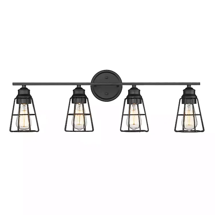 Flush Mount Lighting-Kirklands Home Matte Cage Shade Vanity Light Black