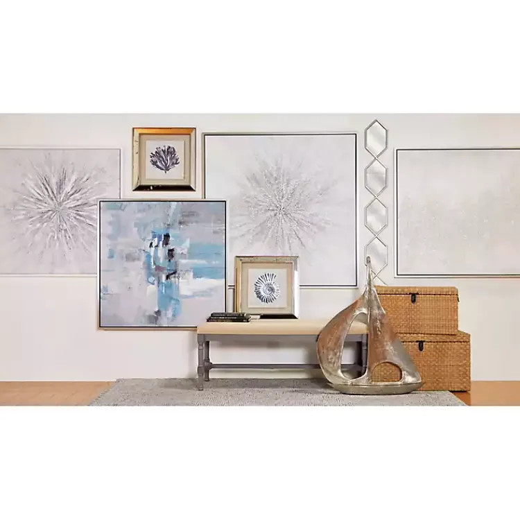 Benches & Ottomans-Kirklands Home Wood Upholstered Burlap Seat Bench Gray