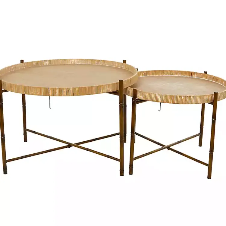 Coffee Tables-Kirklands Home Round Rattan 2-pc. Nesting Coffee Table Set Brown