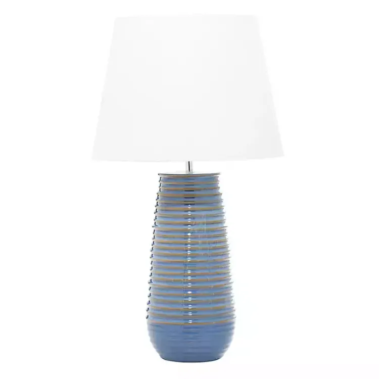 Table Lamps-Kirklands Home Blue Ribbed Stoneware Table Lamp White