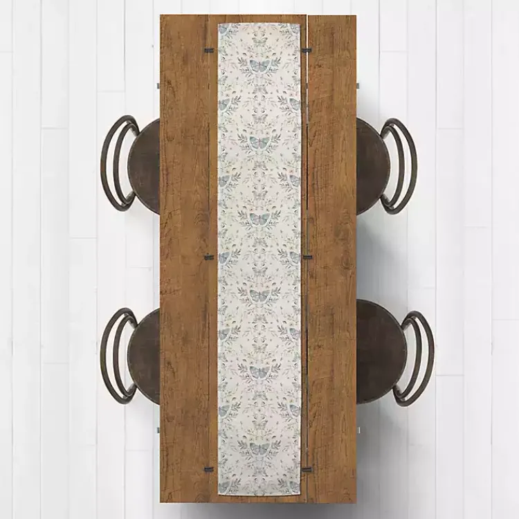 Table Linens-Kirklands Home Cream Botanical Butterfly Table Runner, 90 in. Ivory