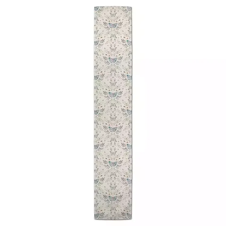 Table Linens-Kirklands Home Cream Botanical Butterfly Table Runner, 90 in. Ivory