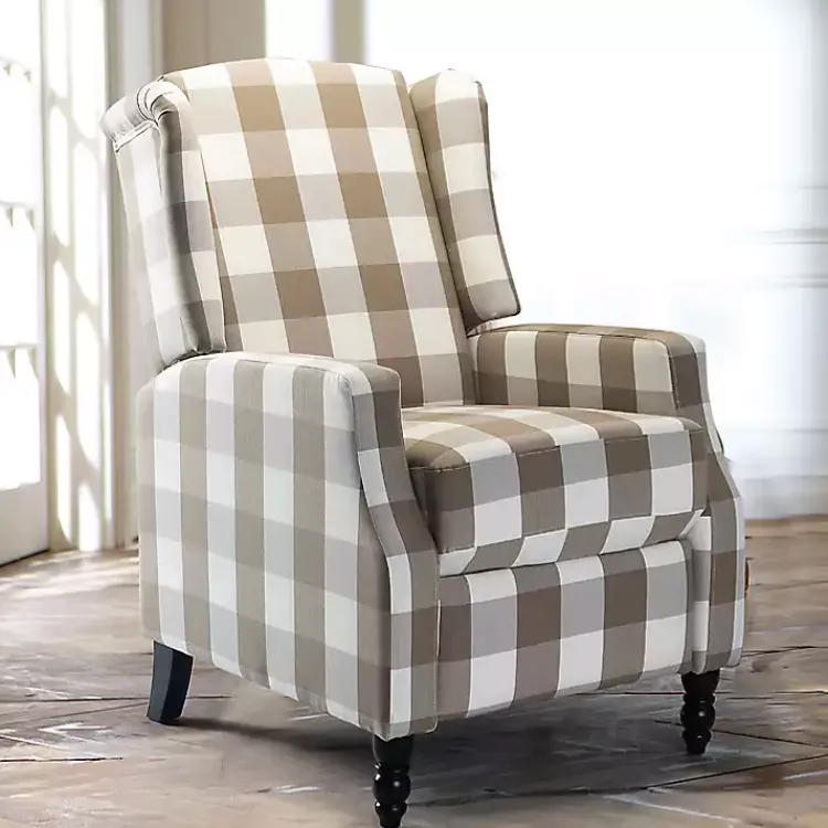Accent Chairs-Kirklands Home Beige Windowpane Plaid Recliner