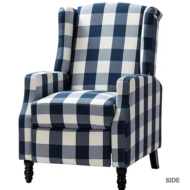 Accent Chairs-Kirklands Home Navy Windowpane Plaid Recliner
