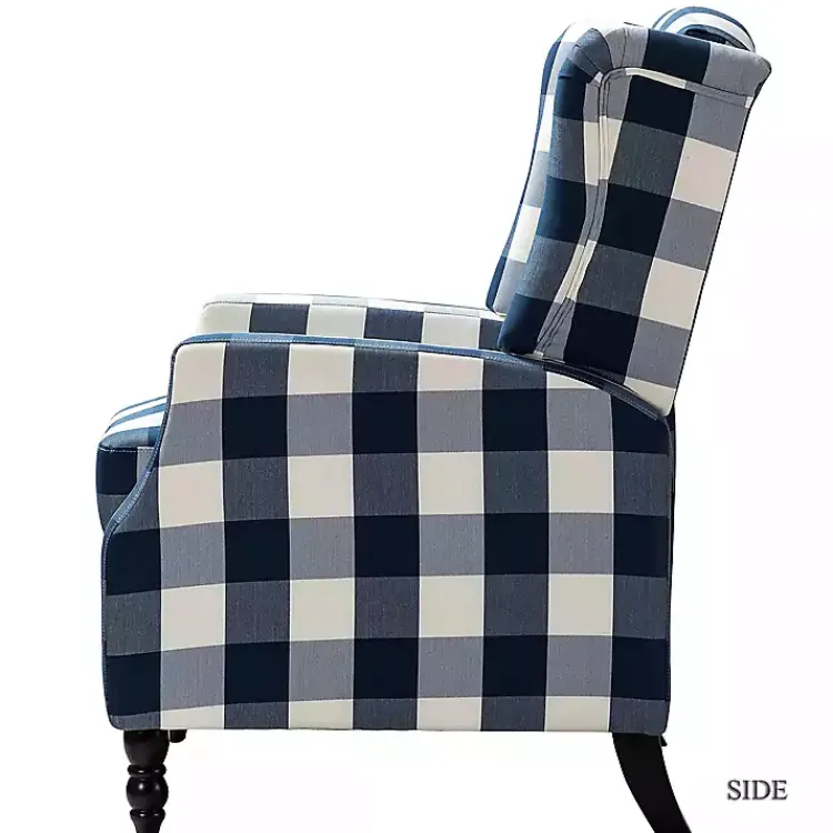 Accent Chairs-Kirklands Home Navy Windowpane Plaid Recliner
