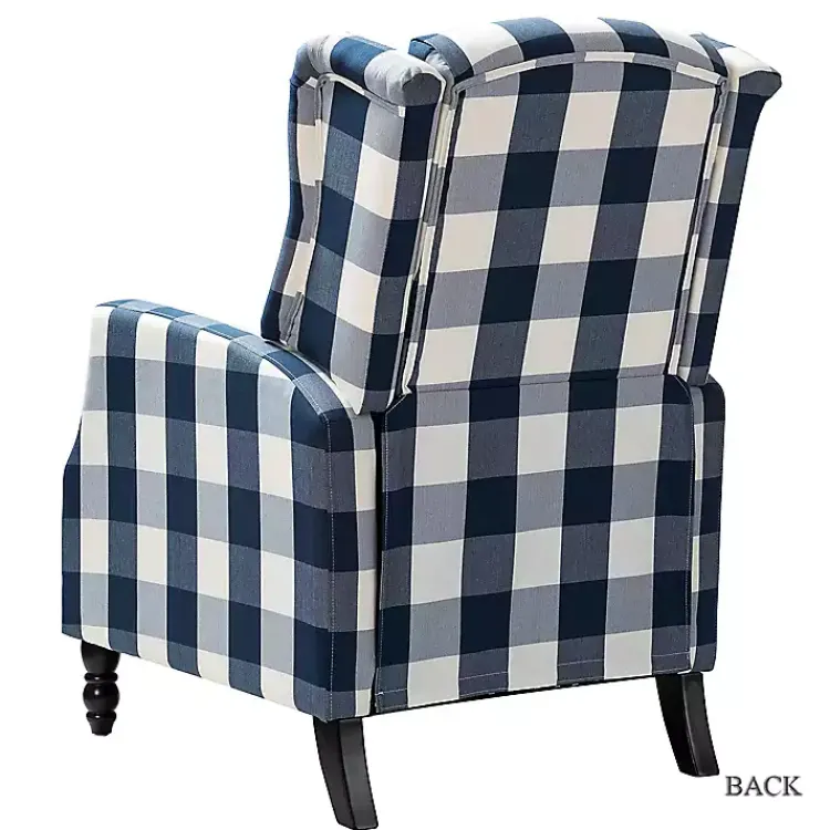 Accent Chairs-Kirklands Home Navy Windowpane Plaid Recliner
