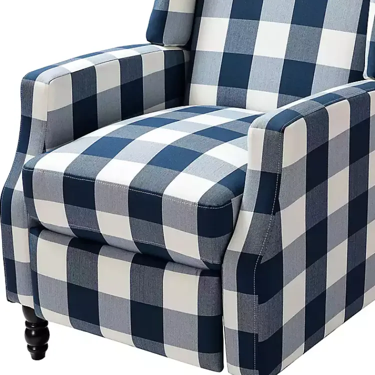 Accent Chairs-Kirklands Home Navy Windowpane Plaid Recliner