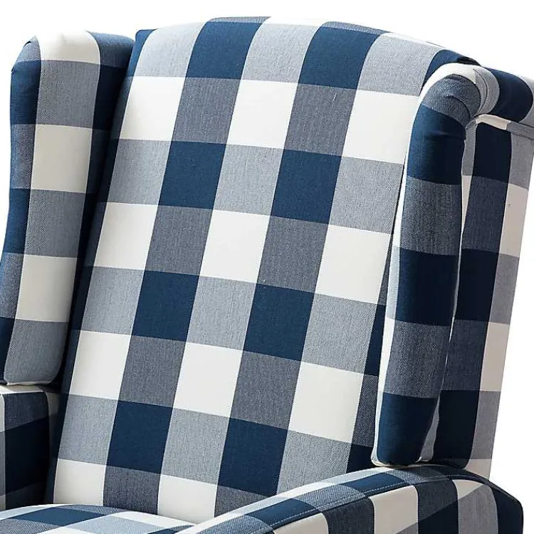 Accent Chairs-Kirklands Home Navy Windowpane Plaid Recliner